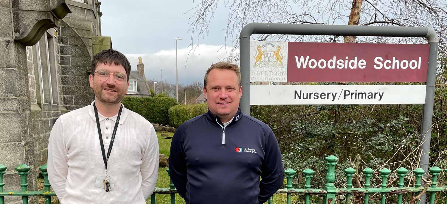 Ali Smith, Head Teacher at Woodside with Nick Lataham from Lubbers Logistics Groupe