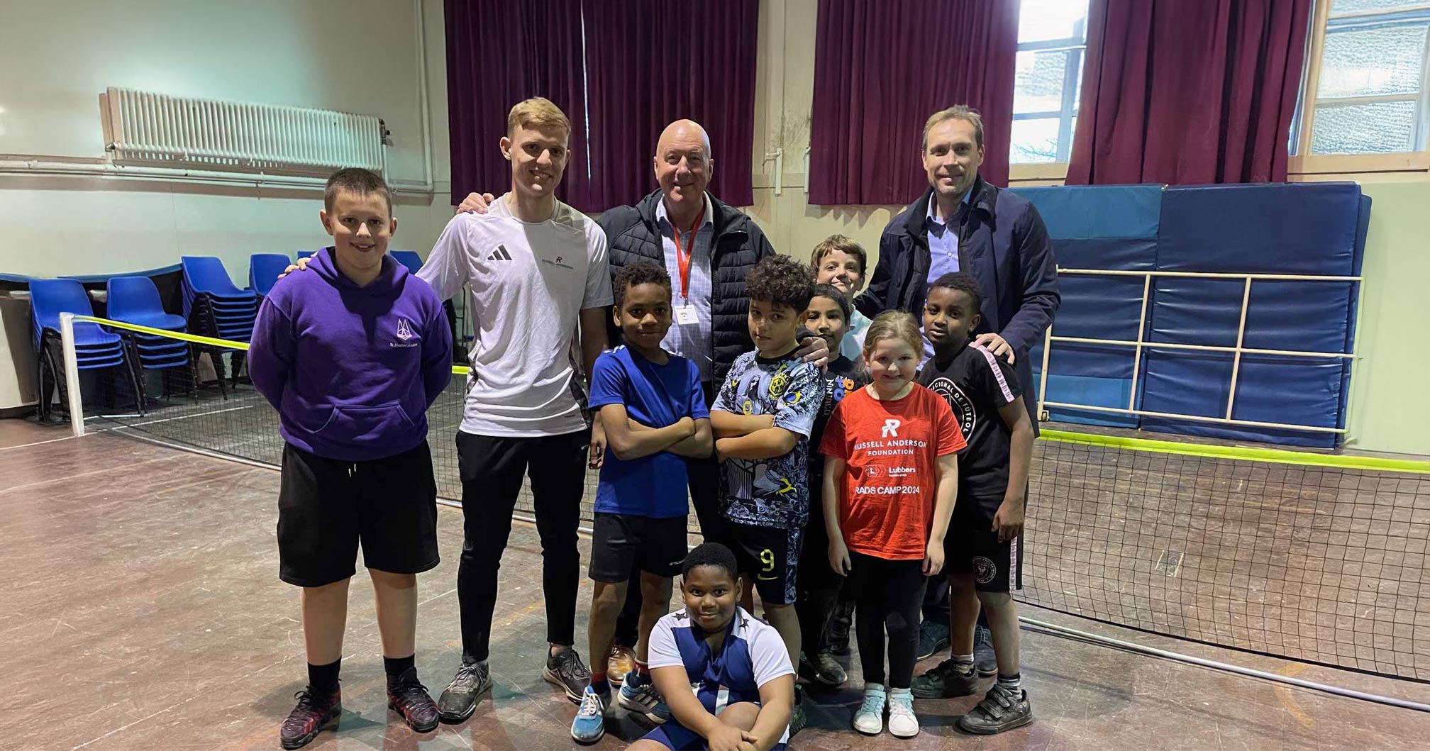 Neil Simpson, Ram Tubulars and Russell Anderson with pupils at Sunnybank School